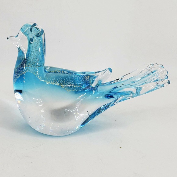 Artisan Other - Hand Blown Art Glass Aqua Blue Gold Aventurine Bird Dove Figurine